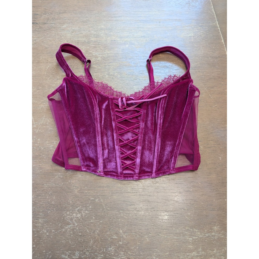 Victoria's Secret Dream‎ Angels Velvet Lace Corset Top Magenta Pink Medium M